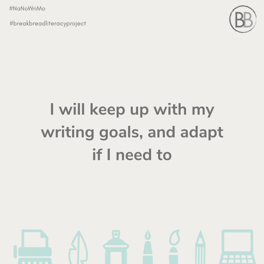 BreakBreadProj's tweet image. As week one of #NaNoWriMo ends, it’s a good time to reflect on your goals for this month!

#creativewriting #creativity #writinginspiration #writinginspo #writingcommunity #youngwriters #youngcreatives #fiction #nonfiction #poetry #prose