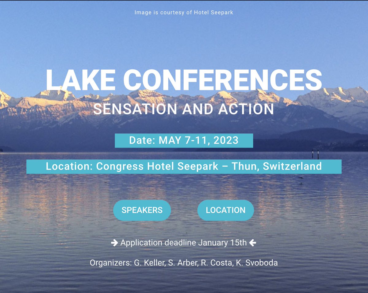 AllenInstitute's tweet photo. Registration for the inaugural #neuroscience conference in the @LakeConferences series – Sensation and Action – is now open: https://t.co/1bkkQtTYi7 Apply by Jan. 15, 2023. https://t.co/v4TlsjBP0M