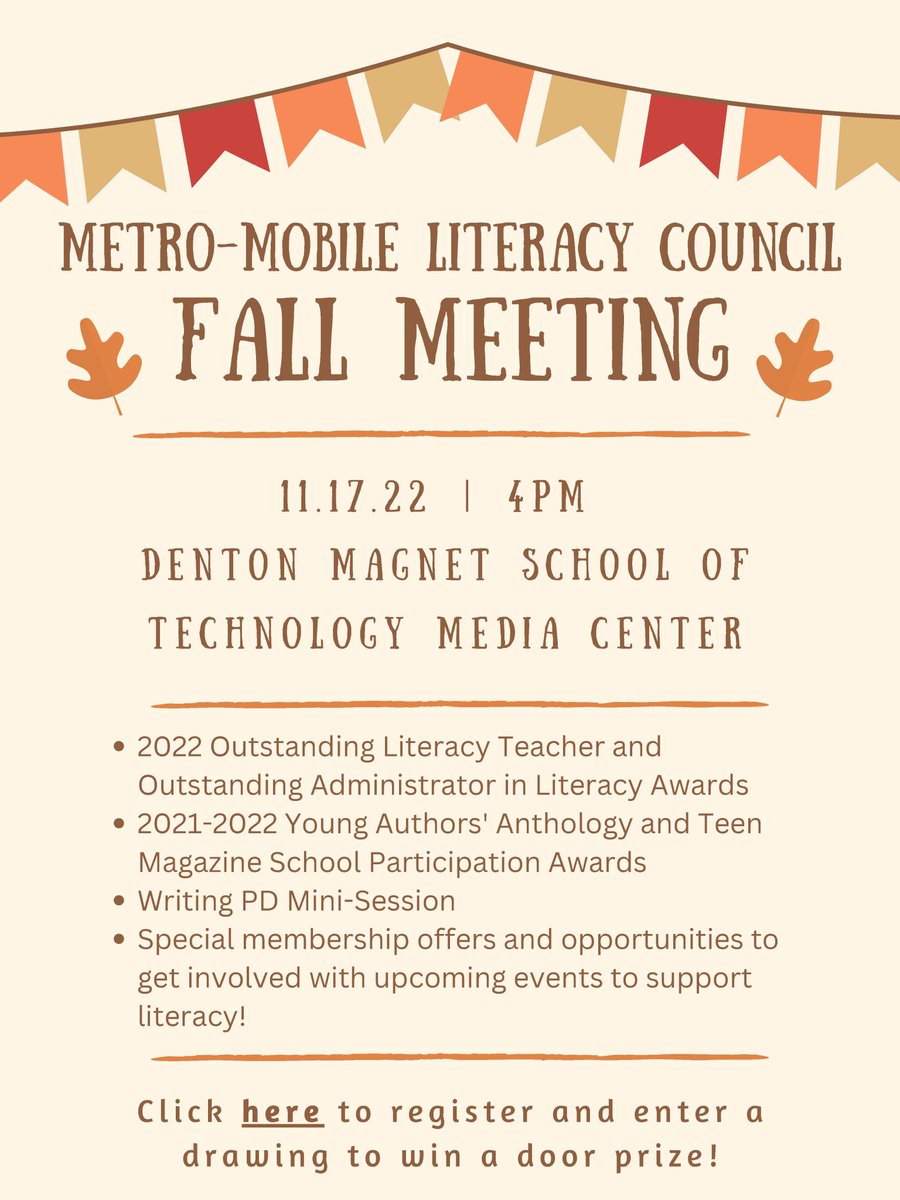 Please join us for our annual fall meeting @DentonMagnet on Nov. 17th! Click on the following link to register and enter a drawing for a door prize!   bit.ly/3NRe2Sa <a href="/KevinBalius/">Dr. Kevin B. Balius</a>