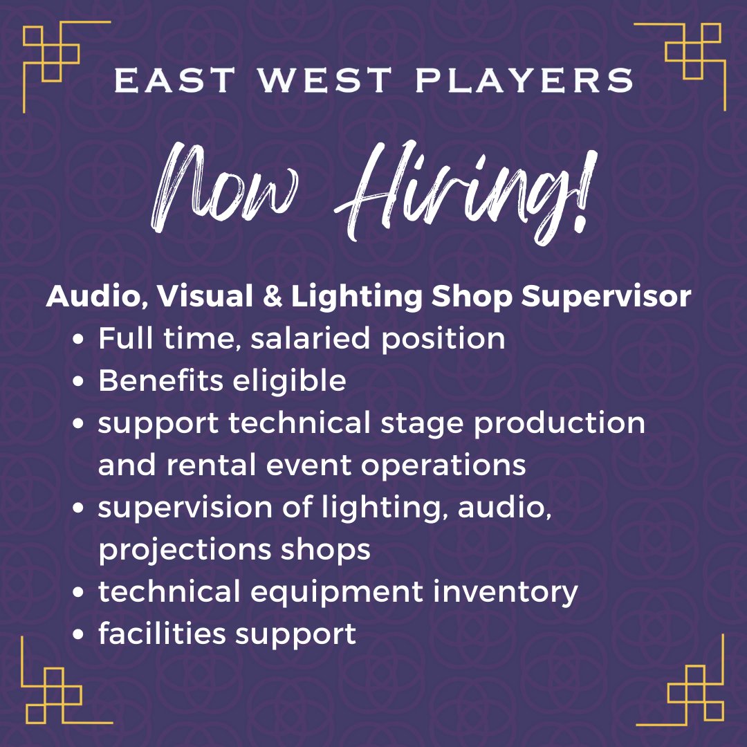 Now hiring! Audio, Visual & Lighting Shop Supervisor! Tag someone who fits the role, or head to link in bio to apply!