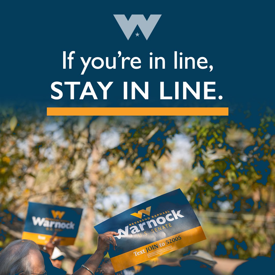 ReverendWarnock's tweet photo. Folks, if you're in line before polls close, stay in line until you can vote! https://t.co/9OlW4nqlfW