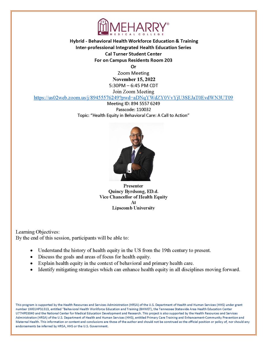 PCTCoP's tweet photo. #TNBHWET #TNAHEC SAVE THE DATE
Dr. Quincy Byrdsong - Tuesday, November 15, 2022 @lipscomb #Ncmedrcop #PMJ #Pctcop https://t.co/XWJJCquPWJ