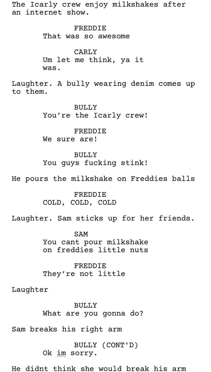 FrazzleMyGimp's tweet photo. When I was a staff writer at Nickelodeon, I pitched a spinoff show for Miranda Cosgrove called ICarly. Here was the original script I wrote for them https://t.co/dP2pwaoDqg