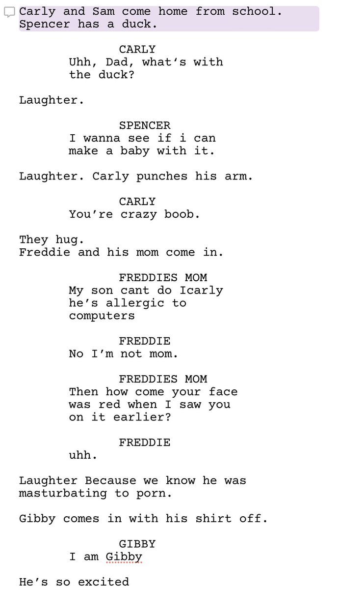FrazzleMyGimp's tweet photo. When I was a staff writer at Nickelodeon, I pitched a spinoff show for Miranda Cosgrove called ICarly. Here was the original script I wrote for them https://t.co/dP2pwaoDqg