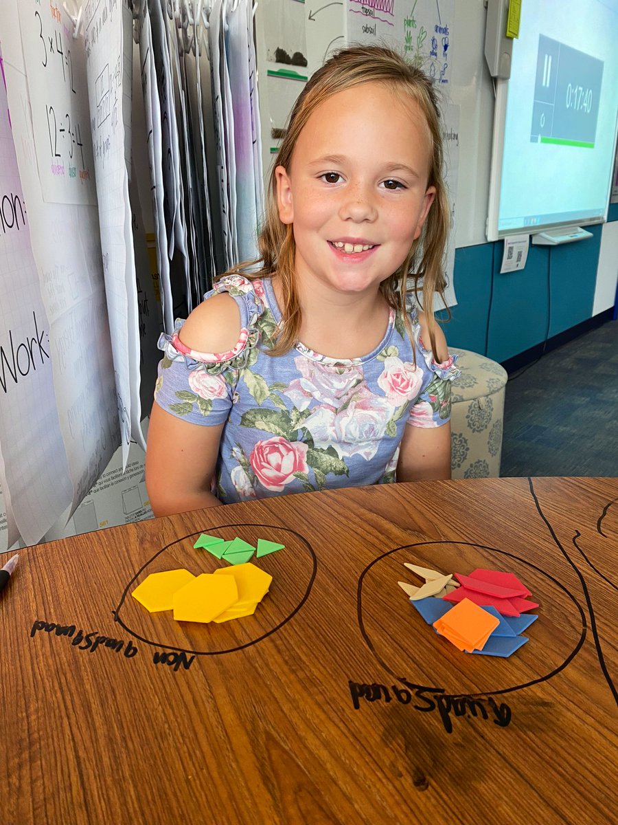 KatieTaylorBES's tweet photo. It’s so neat that we can apply new learning to sort 2D shapes by their attributes and all have different thinking!!! #bengalpride https://t.co/nqlKJVrog5