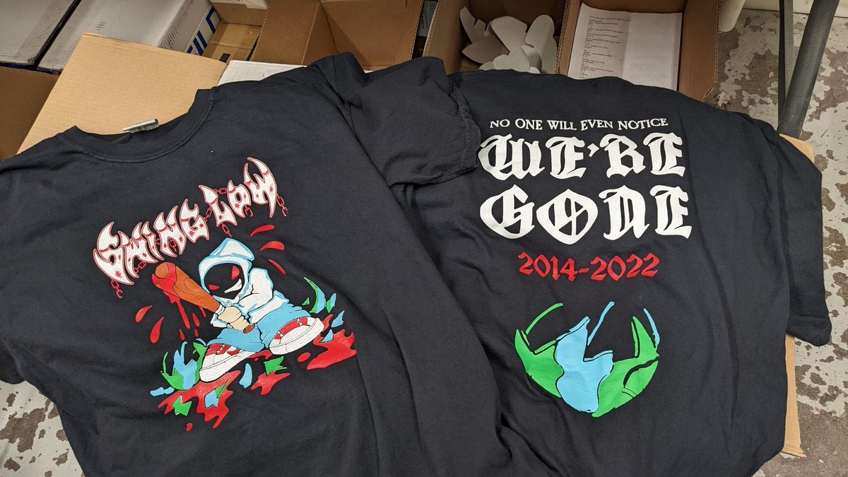 We have 1 medium, some large, XL, and 3x left of these. I have them with me, you can either message me or <a href="/SwingLowHC/">Swing Low (RIP)</a> to get one. If you need it shipped, that's ok, too!
