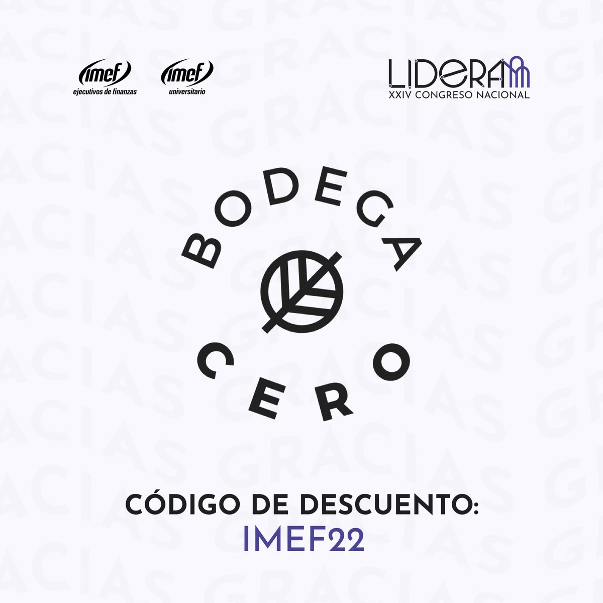 IMEFuCongreso's tweet photo. Reiterando nuestro compromiso con el medioambiente, se formó una alianza con Bodega Cero, un supermercado especializado en una vida libre de residuos y consumo consciente.

Aprovecha el código de descuento que ofrece para las personas del IMEFU: IMEF22

#LideraLaExperiencia https://t.co/MNDezWT3rL