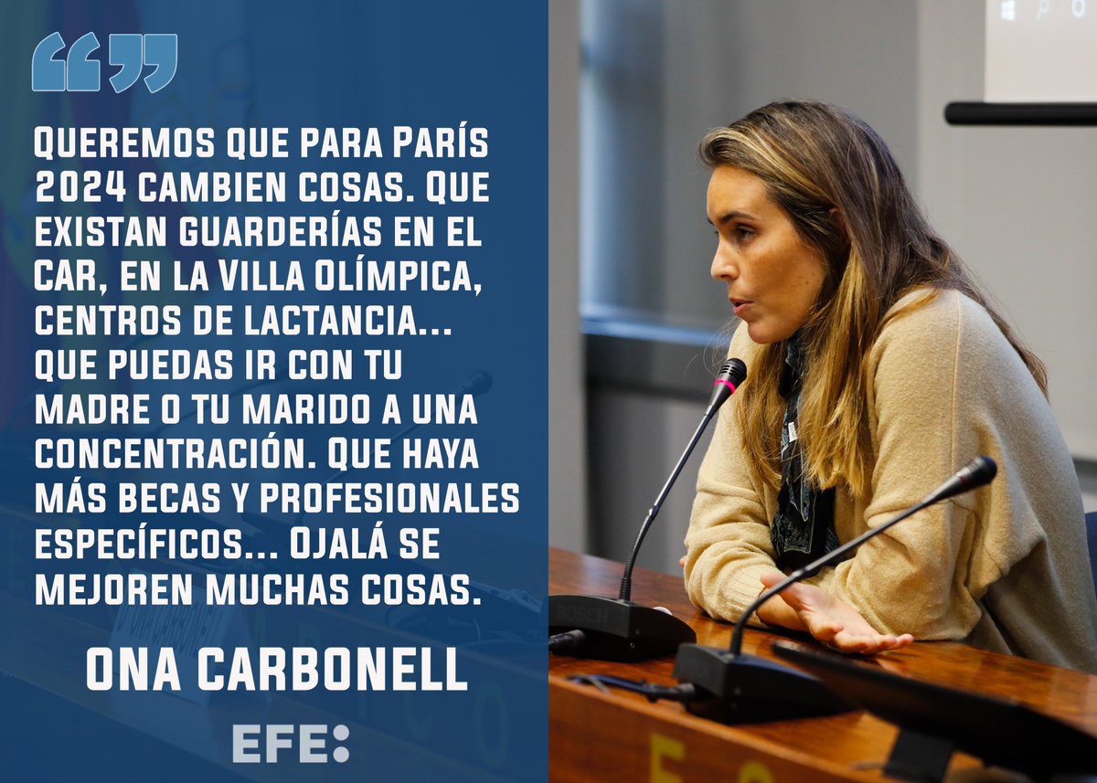 EFE Deportes (@efedeportes) on Twitter photo 🗣️ <a href="/onacarbonell/">Ona Carbonell</a>: "No es necesario renunciar al deporte de élite para ser madre, pero se necesitan ayudas".
👩🏻🍼 La doble medallista olímpica, que acudió a Tokio 2020 tras su primer hijo, participó en la Jornada Maternidad y Deporte organizada por el <a href="/COE_es/">Comité Olímpico Español</a> y el <a href="/deportegob/">CSD</a>. 🗣️ <a href="/onacarbonell/">Ona Carbonell</a>: "No es necesario renunciar al deporte de élite para ser madre, pero se necesitan ayudas".
👩🏻🍼 La doble medallista olímpica, que acudió a Tokio 2020 tras su primer hijo, participó en la Jornada Maternidad y Deporte organizada por el <a href="/COE_es/">Comité Olímpico Español</a> y el <a href="/deportegob/">CSD</a>.