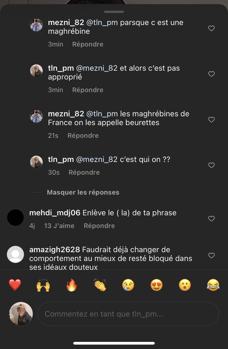 T2l_78's tweet photo. Regarder les débats qu’on trouve dans les reels insta 🤦🏾‍♂️🤦🏾‍♂️ c’est vraiment du racisme banalisé #instagramreels #snap https://t.co/7TjpyHScc2