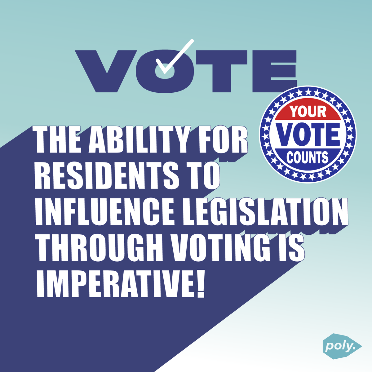 PlatformPoly's tweet photo. Here at Poly Platform, we believe that access to government is a must for all residents.
Vote!

#citycouncil #cityengagement #localgov #civicengagement #polyplatform #govtech  #utah #dc https://t.co/ofh7HNqvDb