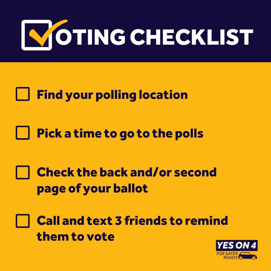 Mid-Election Day check in! Have you voted yet — let's make a plan.

✅ Check your polling location
✅ Pick a time to go to the polls
✅ Turn over your ballot and check for Question 4 on any additional pages
✅ Call and text 3 friends to remind them to vote
