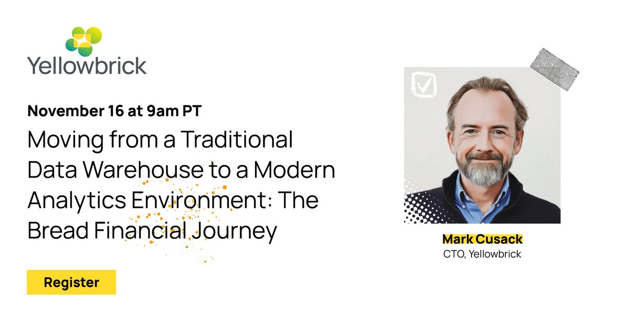 TDWI Webinar upcoming webinar alert! Listen to <a href="/BreadFinancial/">Bread Financial</a>’s journey of transitioning to a modern data warehouse and hear from our CTO <a href="/MarkCusack/">Mark Cusack</a> and experts at <a href="/TDWI/">TDWI</a> as they discuss real-time data in the cloud. Register here: okt.to/Sl9AfD