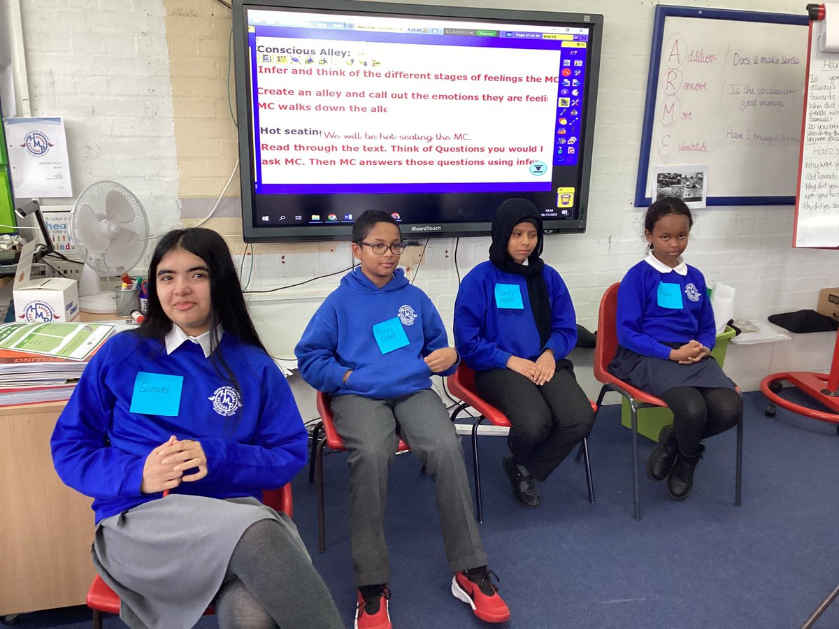 HeathMount's tweet photo. Delving deeper into the character to understand their thoughts,feelings and actions. Year 6 were hot seating our characters from the War Child Text using their inference skills.#talk4write #hotseating #drama #inferenceskills @ExcelsiorMAT https://t.co/qOuyODqp9v
