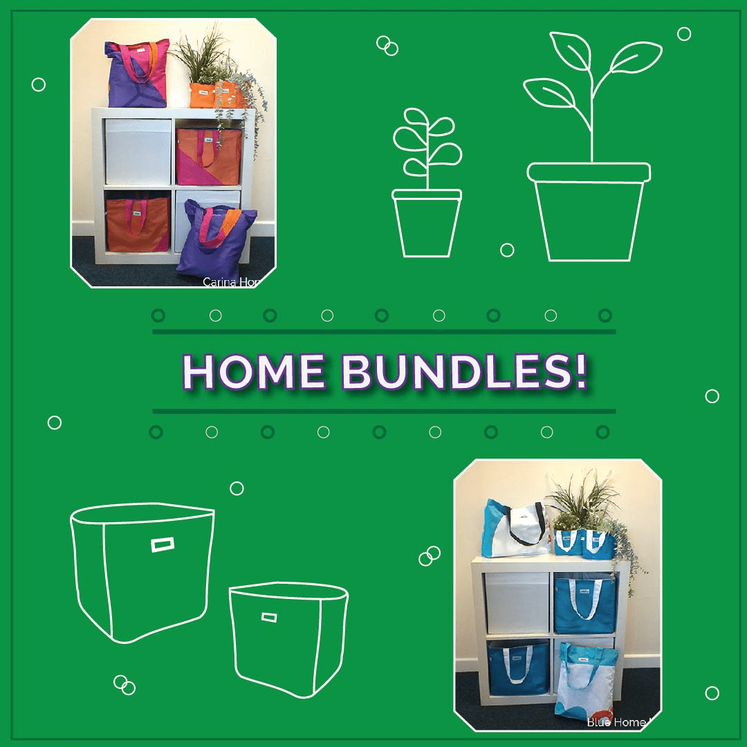 Introducing our new home bundles! These bundles include two tote bags, two large boxes with handles, and two small boxes. Perfet for anyone looking for new storage ideas and a way of eliminating plastic carrier bags! Do you know someone who would love this? #Upcycling #bundle