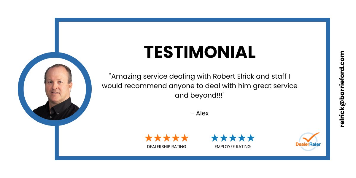 RobertElrick17's tweet photo. It's #TestimonialTuesday

Customer satisfaction is a top priority here at Barrie Ford. Thank you for your positive feedback Alex!

#BarrieFord #Ford #BuiltFordTough #DealerRater https://t.co/B5N7i4nGxf