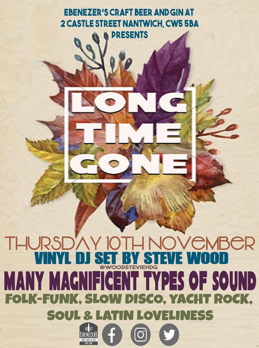 ebenezers1857's tweet photo. Join us this Thursday for wonderful sounds with top notch craft beer & artisan gin.
LONG TIME GONE
Music from a future past.
Live DJ Set from Steve Wood.
#vibes #music #dj #Balearic #yachtrock #Soul #slowdisco #folkfunk #ebenezerscraftbeerandgin #CraftBeer #Nantwich https://t.co/YNf42eAU6r