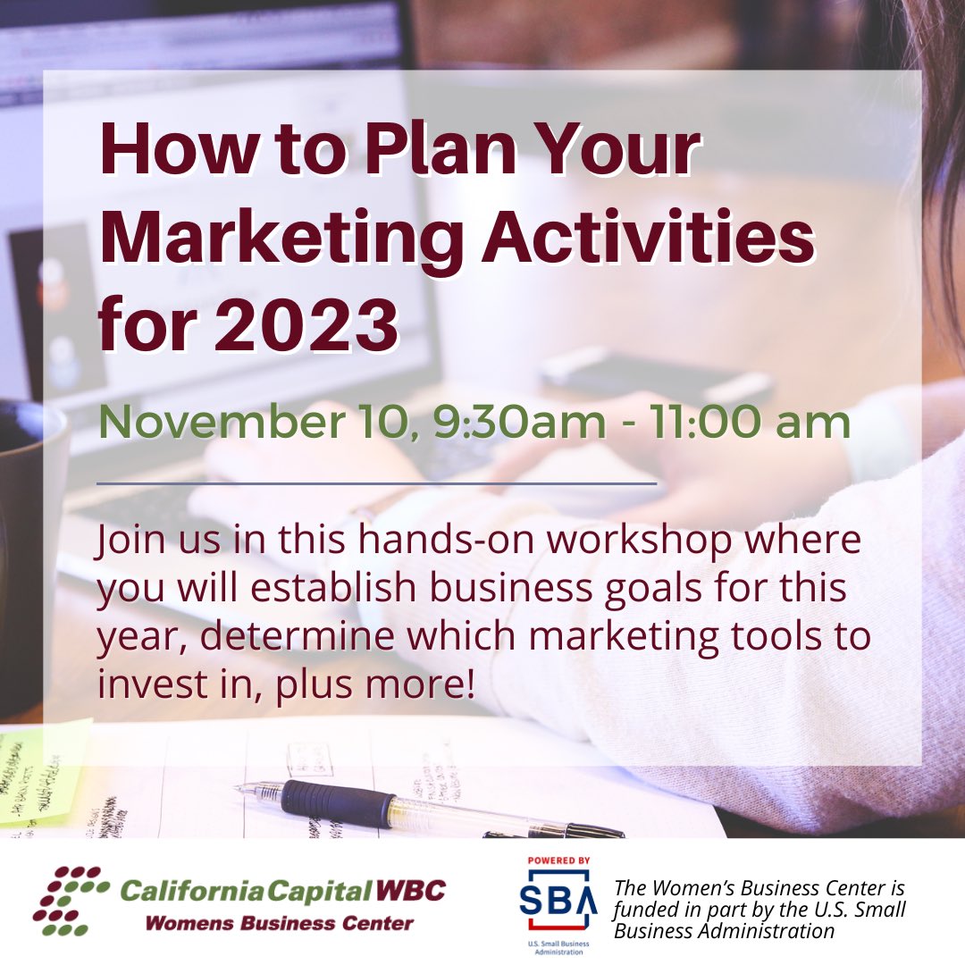 Do you have a plan on how you are going to grow your business in 2023? Join this free webinar to learn how to set and accomplish your business goals for the upcoming year! 

cacapital.ecenterdirect.com/events/828296

#WBC #WomensBusinessCenter #CapitalAndCapacity #SmallBiz #Sacramento
