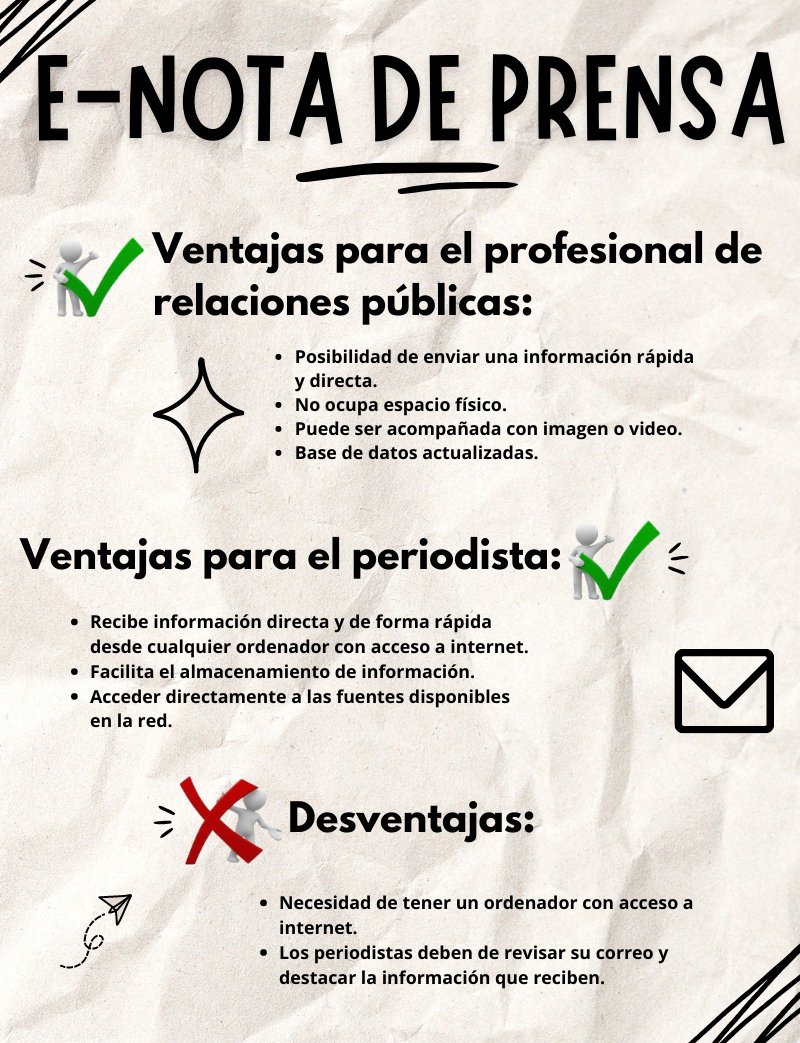 chayma_elhaddad's tweet photo. Buenas tardes a todos! aquí os dejo mi infografía acerca de las ventajas e inconvenientes de la e-nota de prensa. #CyACartuja #reporteratwittera https://t.co/Pq9NfMQ6Pq