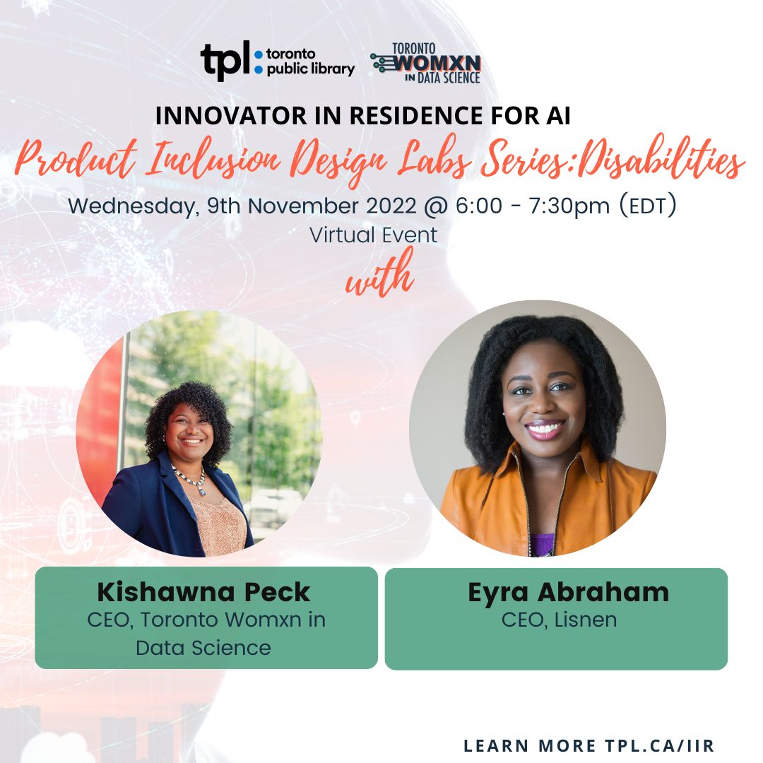 Tomorrow night, meet us after work! <a href="/DaytaDahta/">Kishawna</a> will be joined by <a href="/eyra_abraham/">Eyra Abraham</a>, CEO of Lisnen for this edition of the Product Inclusion Design Lab x Disabilities!

Your spot is ready, reserve it here: buff.ly/3RxfFVu 

#AI #inclusionmatters #disability