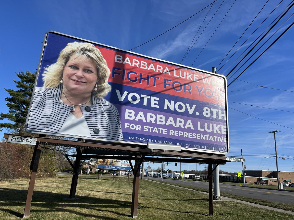 Barbara_Luke's tweet photo. We wanted to highlight our billboards in Marion! This campaign has raised the most of any Democratic challenger ever in this race. We are proud of the hard work and what we have achieved! #TeamBarbara #FlipOHBlue! https://t.co/hHOMRRScHM
