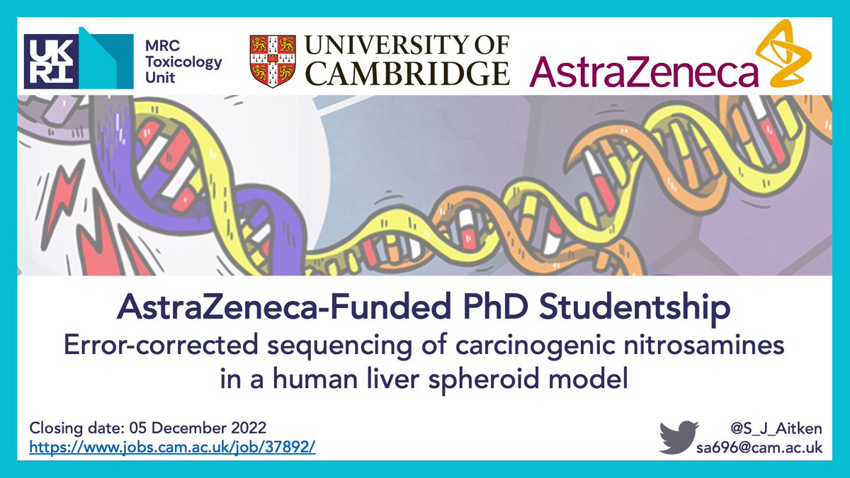 🧬Are you interested in DNA, mutations, and keeping patients safe? 🧑🏿‍🔬We're looking for a curious, smart, ambitious, team player to join us in October 2023 💊@AstraZeneca-Funded PhD Studentship with industrial placement 🗓️Closes: 05 Dec 2022 jobs.cam.ac.uk/job/37892/ Please RT!