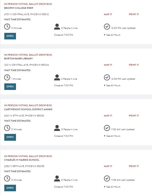 ddale8's tweet photo. In reality: 1) Maricopa's election chief and board of supervisors chair are Republican; 2) Most Maricopa sites have no waits or very short waits - and residents can vote at any they choose, not just the one nearest their home. The info is updated here: https://t.co/iuDPHlq3Q6 https://t.co/1MdKn8c79k