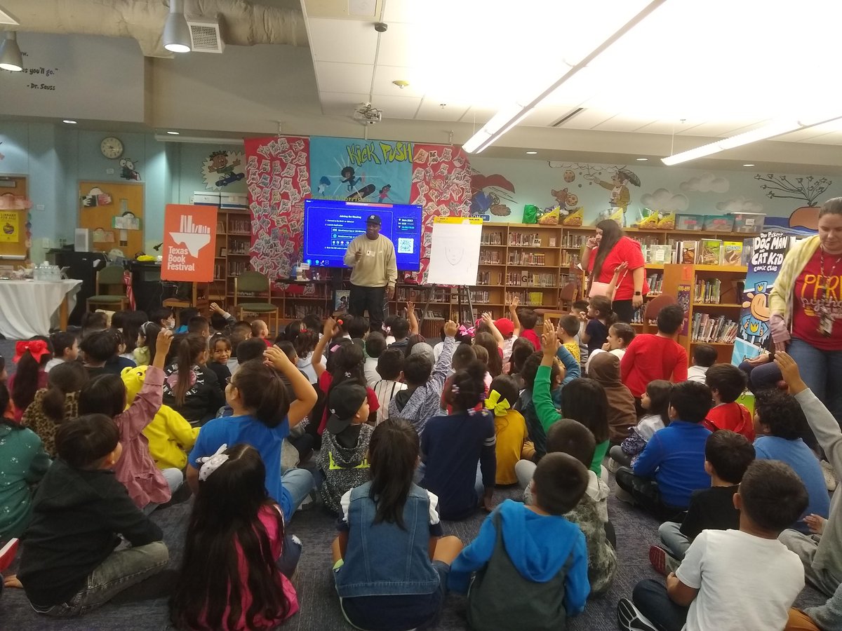 Our <a href="/Perez_Elem/">Perez Elementary</a> PreK-1st graders got to meet &amp; draw with <a href="/frankmorrison_/">Frank Morrison</a> for <a href="/texasbookfest/">Texas Book Festival</a> #ReadingRockStars! Plus students all got a free copy of #KickPush. Be YOU! <a href="/bloomsburykids/">BloomsburyUS Kids/YA</a> #AISDReads