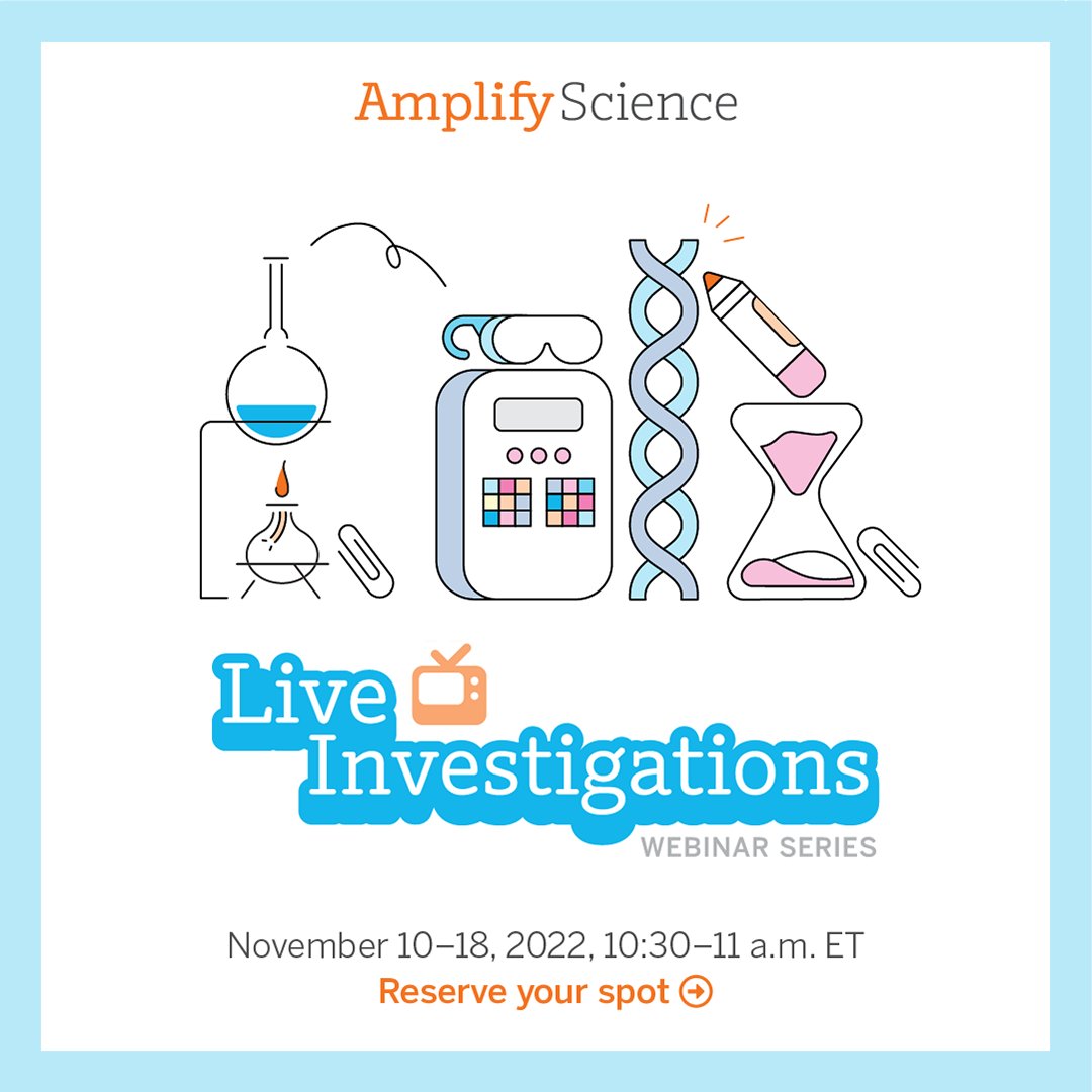 Amplify's tweet photo. 🔬 Are you looking for investigations for your K–5 students? Join us on November 10-18 for LIVE science lessons with your class!

Learn more – https://t.co/hLhunaEb8E

#LiveExperiments #ScienceLive #ScienceClassroom https://t.co/A0btIFYnD8