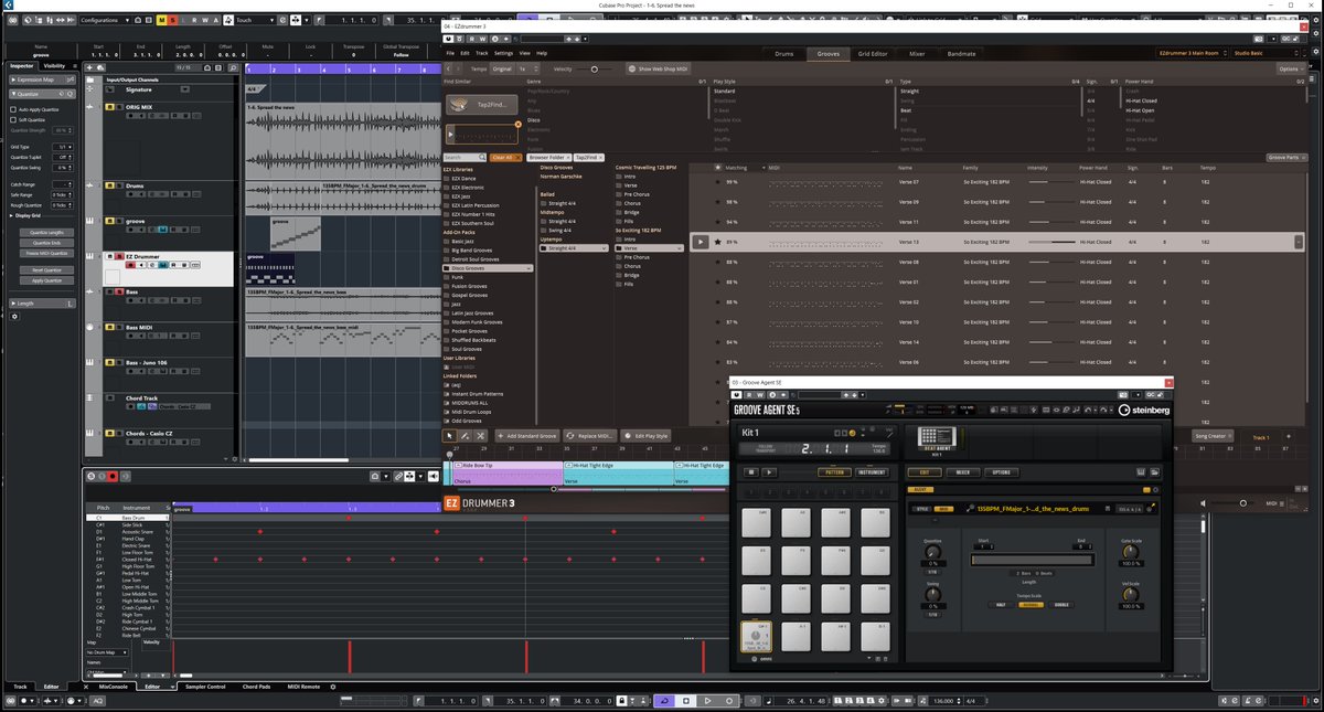 ScifiFunk's tweet image. Convert Drum Loops to Pro MIDI using Cubase and EZDrummer. Start by droping 1 or 2 bars of audio into GrooveAgentLE. Post 1 of 5. #cubase #grooveagentLE #ezdrummer