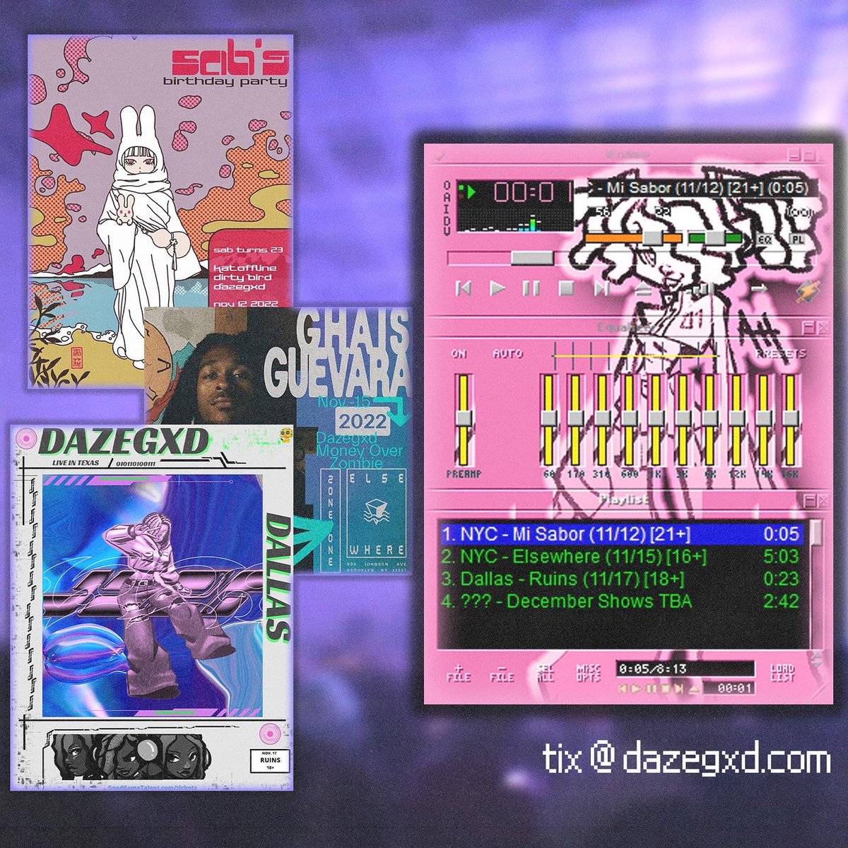 dazegxd1k's tweet photo. i got 3 shows in the next 9 days (2 in nyc &amp; 1 in dallas) and new music’s on the way yeayea 🤞🏿🤍

tix as always @ https://t.co/ln7V7oAju6 🎫💞 https://t.co/EAsKitZWqv