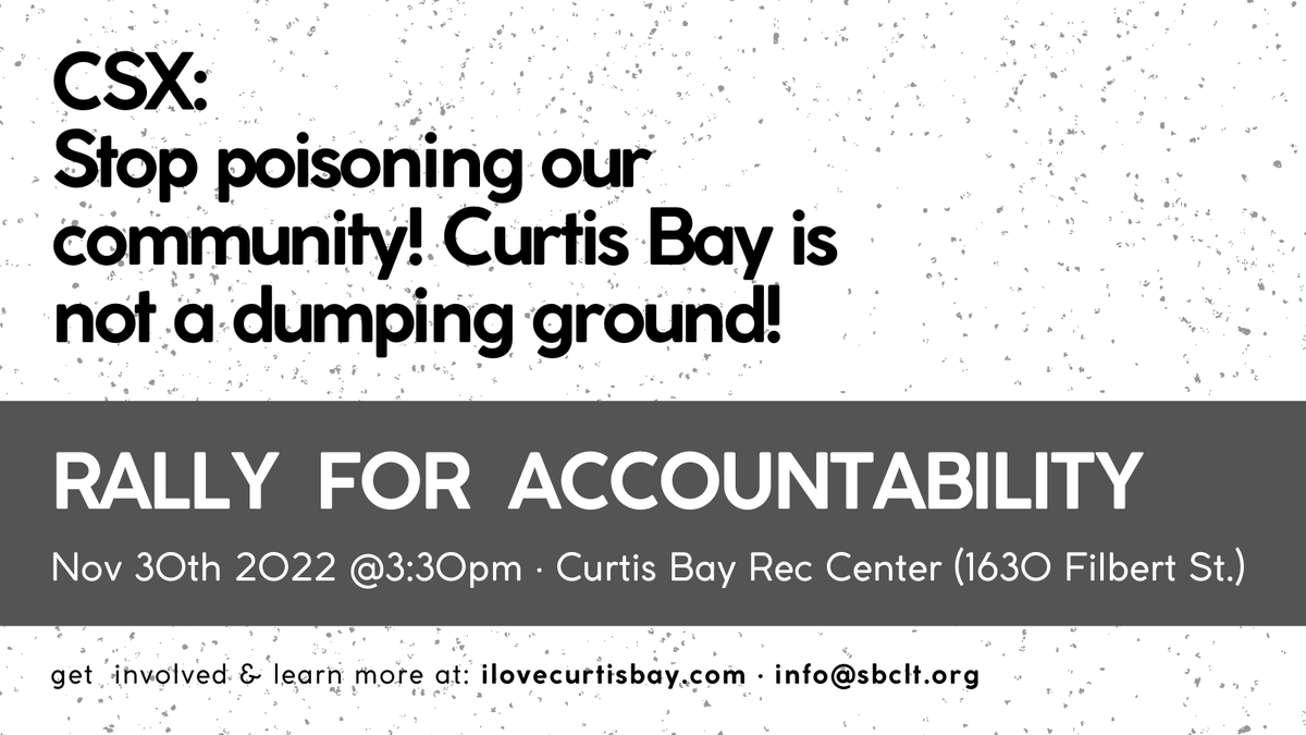 CSX operates an open air coal pier that has been poisoning Curtis Bay for decades. The government has failed to stop them so the community is taking matters into their own hands on Nov 30th!