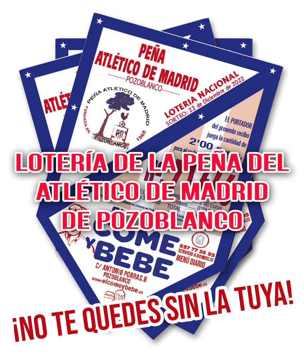 La Peña <a href="/AtletiPozo/">Peña Atletico Pozo</a> pone a la venta su tradicional lotería de Navidad. El número que jugamos este año es el 71.446.