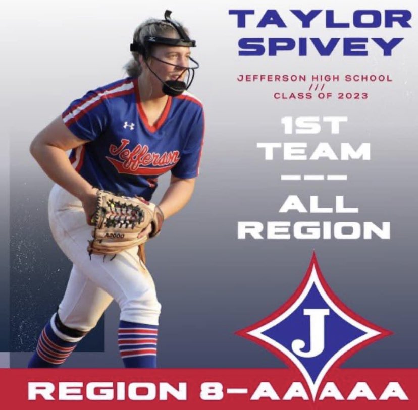 glory_georgia's tweet photo. Congratulations to Glory Girl #00 Taylor Spivey on being selected for the 8-AAAAA 1st Team All Region 3 years in a row! Taylor is a senior at Jefferson High School &amp; is committed to continue her athletics at Piedmont University. Great job T!  We are proud of you! @taylorspivey12 https://t.co/OyqOzPb0ty