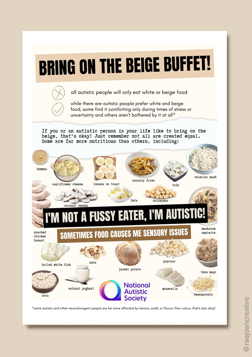 raejoancreative's tweet photo. I'm probably too late with this one @OneMinuteBriefs 
Although the idea took a minute the execution took a little longer!

It's ended up as more of a #BeigeBuffets fact sheet than an ad..but as an Autistic person it felt important to see through.

 #BritishTapas https://t.co/7Ft37tI9iI