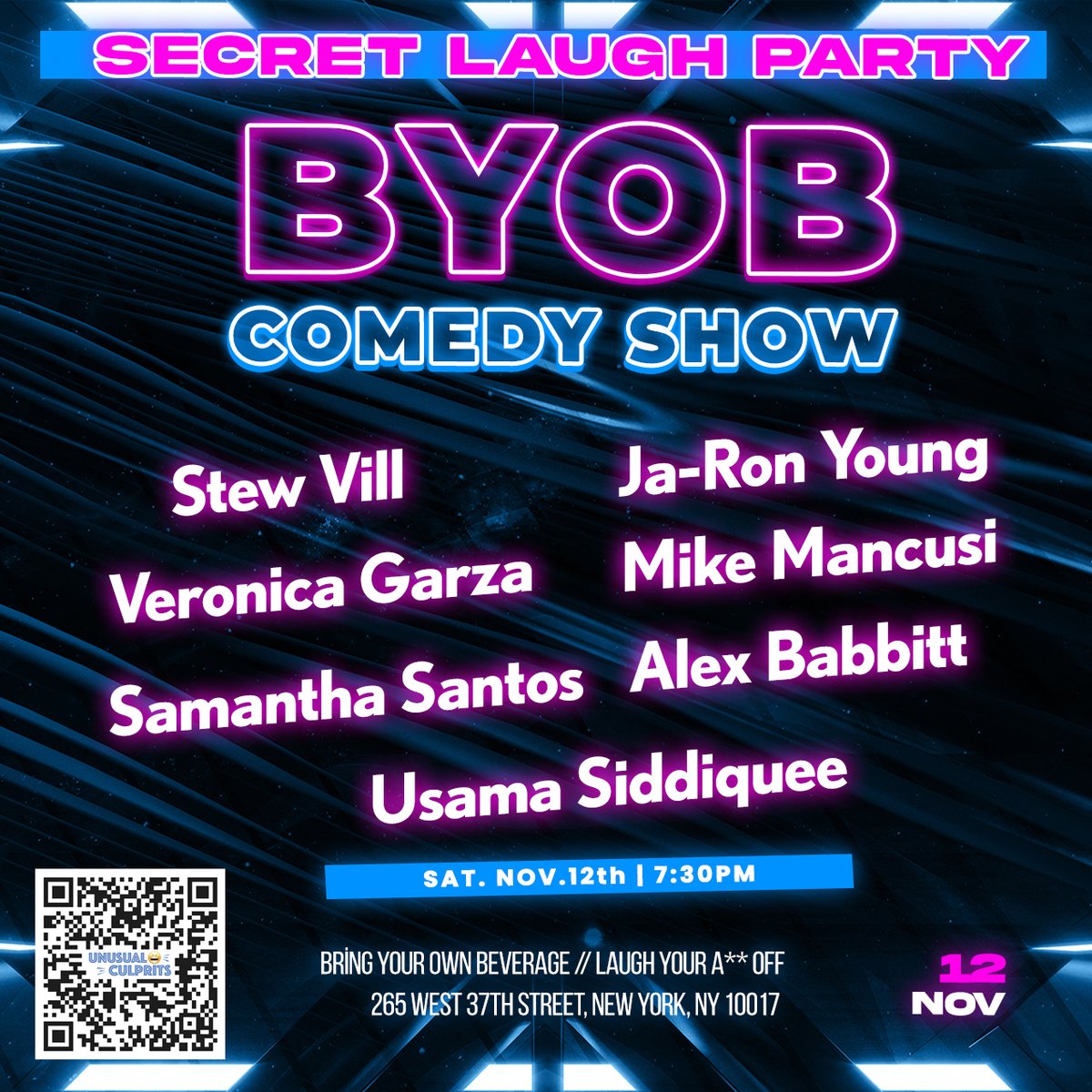 UnusualCulprits's tweet photo. Secret Laughs BYOB - Bring your Drink Comedy Show! on @yelp @YelpNYC  https://t.co/GnmqvP2SsI #yelpnyc #yelpny #yelpelite #saturdaynight #nycevents https://t.co/BjE90NK28M
