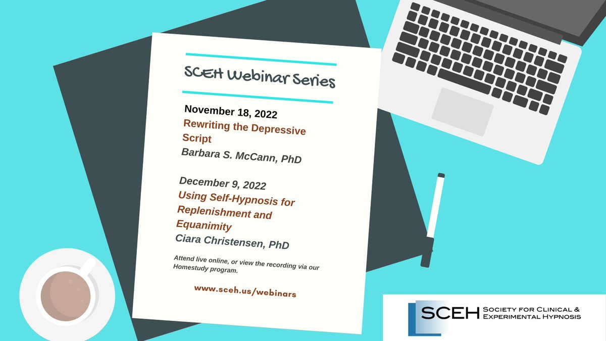 Join us at these upcoming SCEH Webinars on using hypnosis to improve patient outcomes. Attend live or view the recording later. sceh.us/webinars #PsychologyCE #ClinicalHypnosis #HypnosisWebinars
#HypnosisforDepresssion #SelfHypnosis
