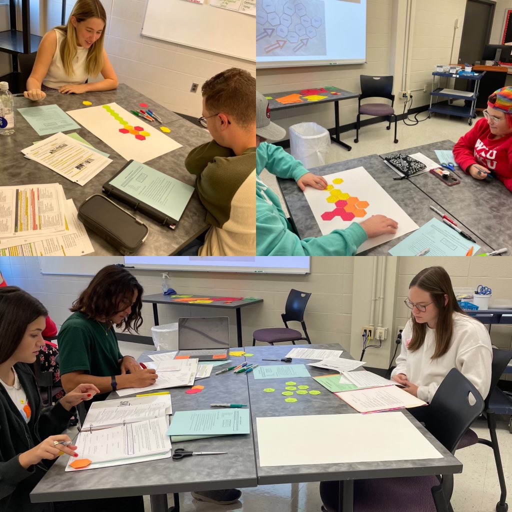 skyteach_wku's tweet photo. @skyteach_wku SMED 101 students hard at work building concept maps using hexagonal thinking. @rudloff_teacher #futurestemteachers #sciencerocks #mathrocks https://t.co/0RzrQN9f3m