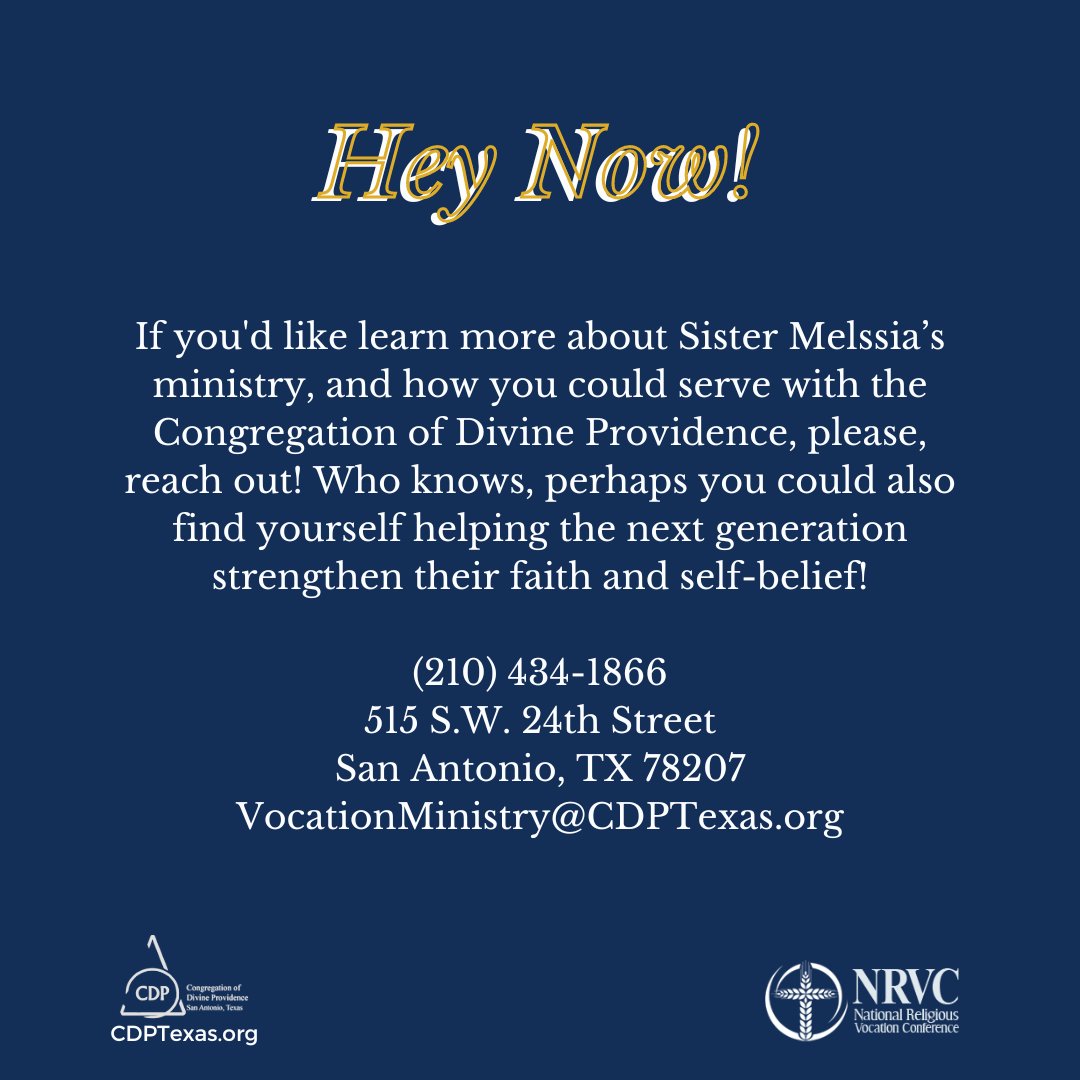 CDPSister's tweet photo. Hello everyone! Please, give a warm welcome to Sister Melissa Cessac! She currently serves as the Director of Campus Ministry and Mission Effectiveness for Providence Catholic School @ProvetNewsFlash based in San Antonio Texas! https://t.co/B5pdNtpPYn