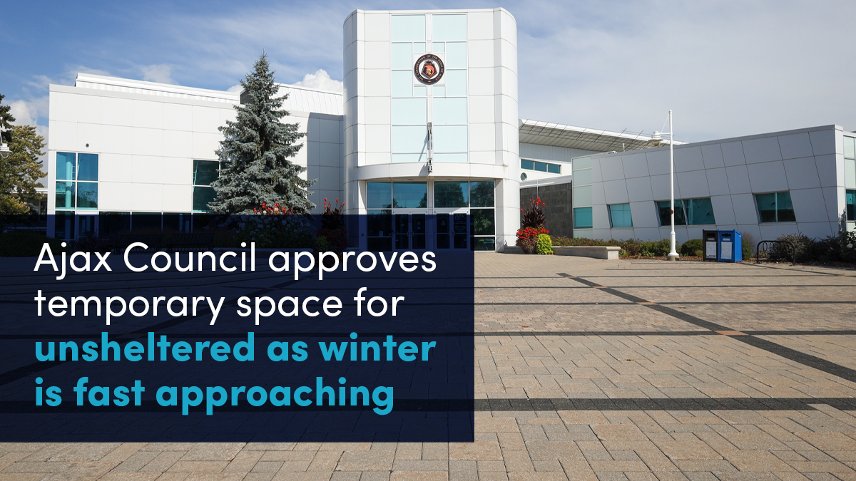 TownOfAjax's tweet photo. 🧵1/2 #AjaxCouncil is taking concrete action to address homelessness.
This morning, Council unanimously voted in support of the @RegionofDurham utilizing Town-owned space at the Ajax Plaza to temporarily shelter individuals experiencing homelessness. https://t.co/k2cjmRd3m7
