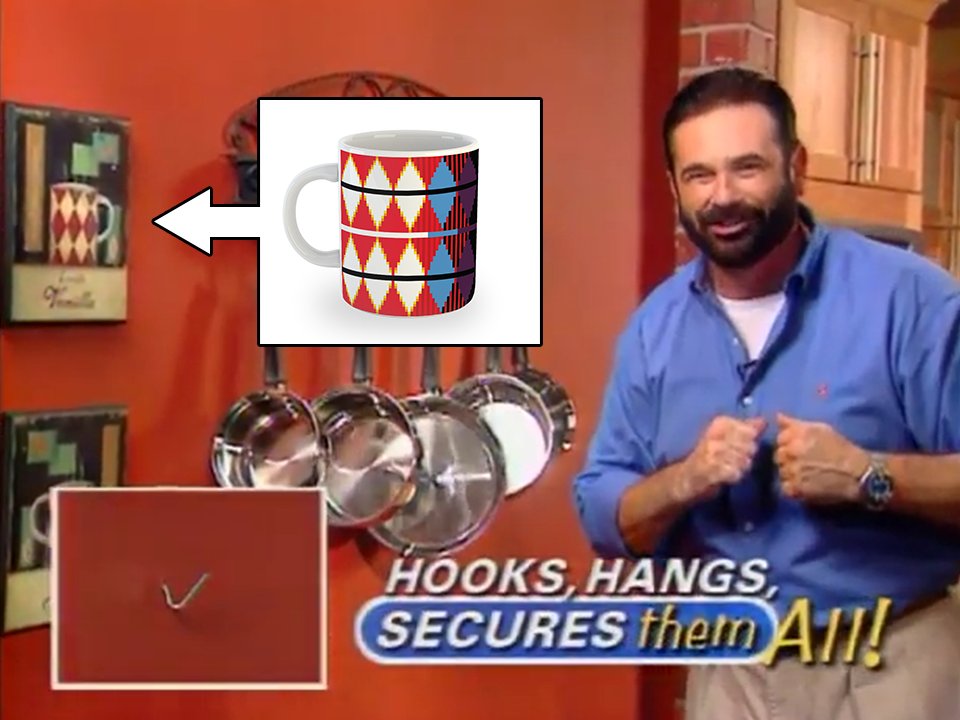 Silver_C_Stick's tweet photo. I noticed something interesting in Billy Mays' Hercules Hook ad. The (supposed) mug in this picture on the wall has a very similar pattern to the Carnival Night Zone barrels from Sonic the Hedgehog 3, which were also made into a mug. https://t.co/QhthubMnTQ