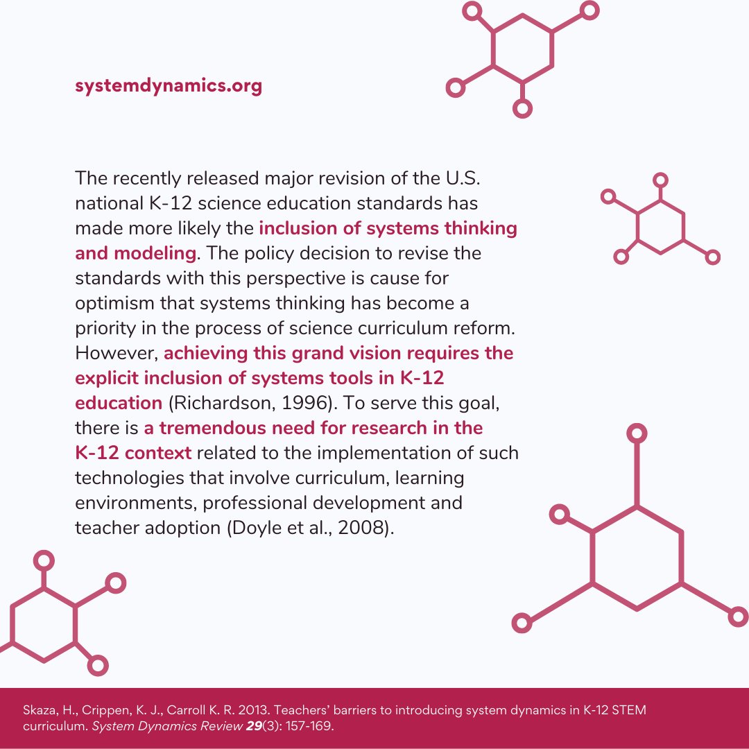 systemdynamics_'s tweet photo. It's #STEMDay! 🍎
To move #SystemsDynamics meaningfully into the #K12 context, System Dynamics educators must collaborate with teachers to best address their needs and those of their students. Skaza et al. (2013)
🔗 Learn more: https://t.co/ZpJnNxhfM1
#SystemDynamicsReview https://t.co/2kZ1rO5uAs