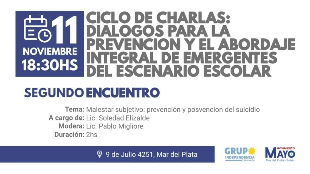estradanorace's tweet photo. #CicloDeCharlas Diálogos para la prevención y el Abordaje Integral de emergentes del escenario escolar.
#SegundoEncuentro Malestar subjetivo: prevención y posvencion del suicidio.
🎤 A cargo de Lic. Soledad Elizalde. | Modera: Lic. Pablo Migliore. https://t.co/HHgdD3Axyk