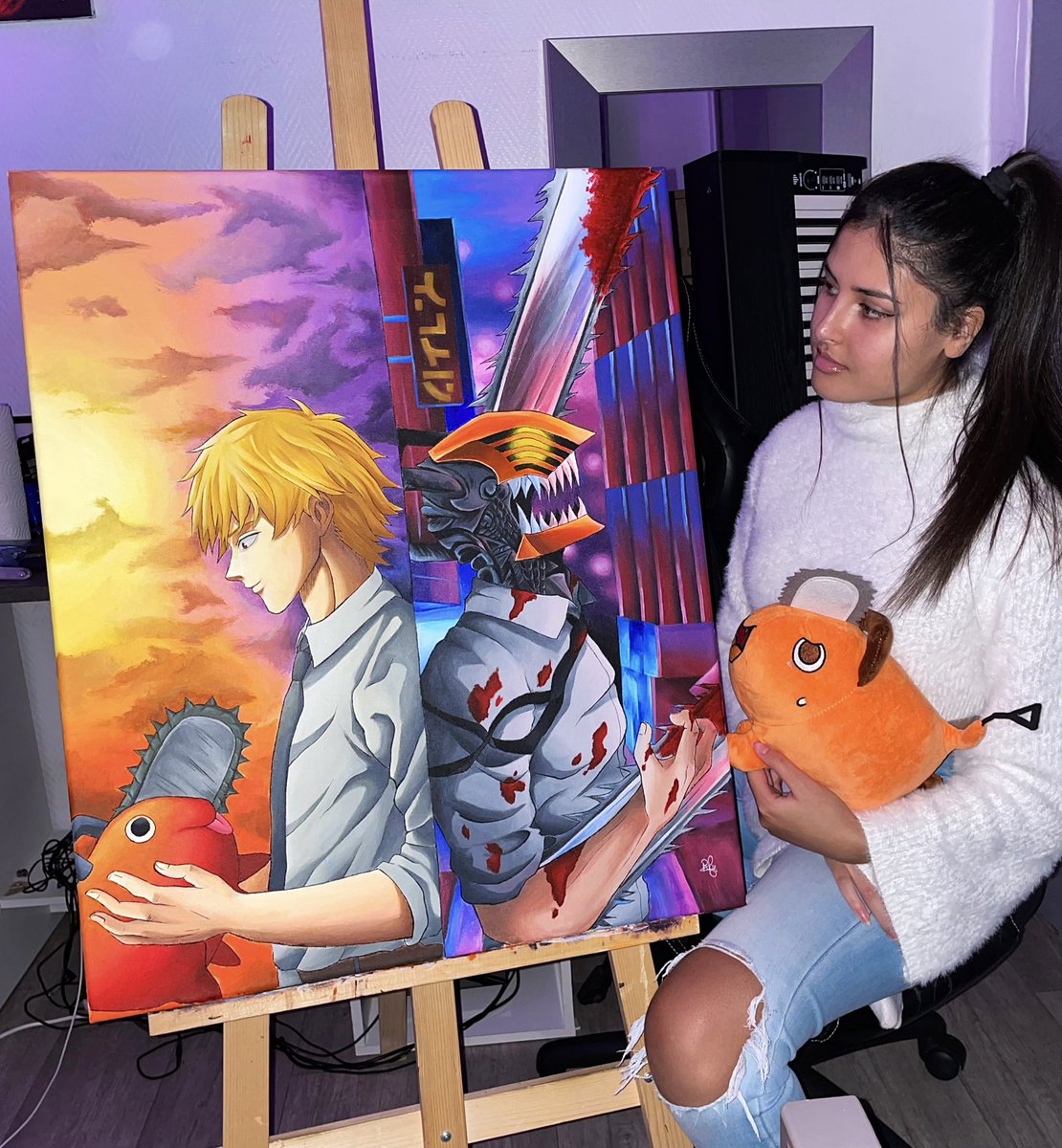 Riizmira's tweet photo. J’ai peint Denji de Chainsaw Man, j’ai essayé de créer ma propre illustration donc je vous cache pas que c’était bieen long #chainsawman 😬 https://t.co/FlMARQBY5l