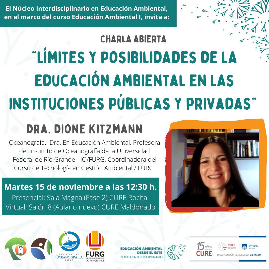 icfudelar's tweet photo. El Núcleo Interdisciplinario en Educación Ambiental, en el marco del curso Educación Ambiental I, invita a la charla abierta “Límites y posibilidades de la educación ambiental en las instituciones públicas y privadas” que se desarrollará el próximo el 15 de noviembre. https://t.co/jLdwzfmmgs