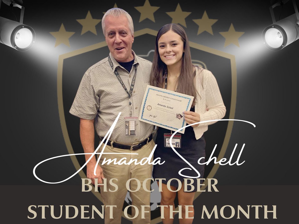 Congratulations to Amanda Schell for earning BHS Student of the Month Award for October. Amanda was nominated by her Anatomy and Physiology teacher Mr Hartman for her Distinguished Citizenship.
#TiferDNA
#WhereExcellenceLives