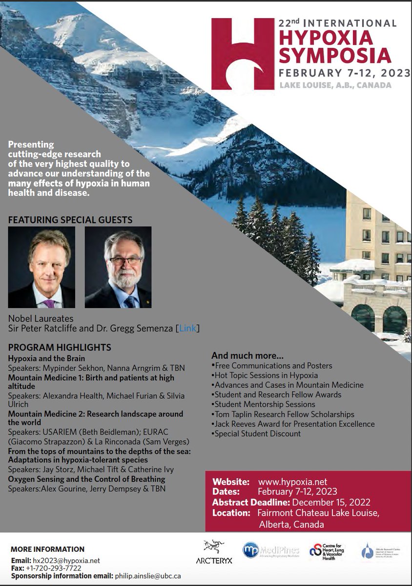 The next Hypoxia Conference is just around the corner ! Have a look at the poster for more information and don't hesitate to ask Phil Ainslie (email address at the bottom of the poster) for further details !
