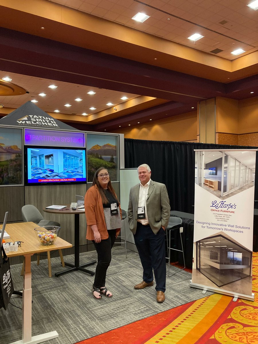 PartitionSys's tweet photo. Alongside Dealer #LaHarpesOfficeFurniture, #PartitionSystems’ was excited to attend the #AIAStateConvention in Rogers, Arkansas. The convention allowed LaHarpe’s to introduce themselves and Partition Systems’ #DemountableWalls to hundreds of A&amp;D professionals state-wide. https://t.co/x4EdPJ0vqX