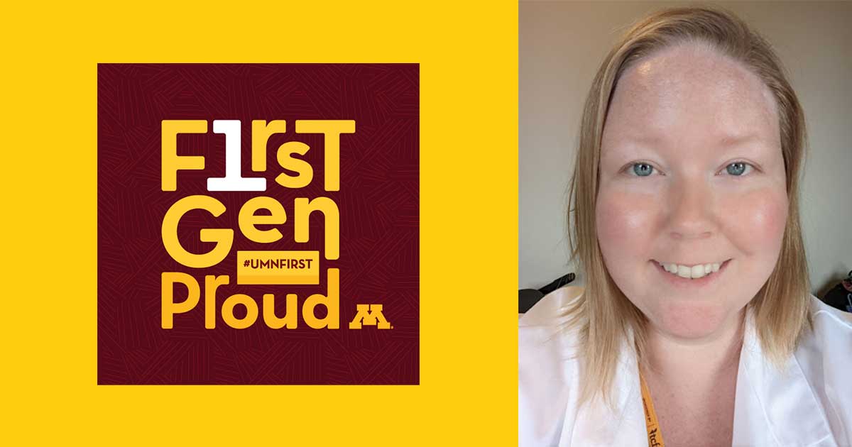 UMN_Pharmacy's tweet photo. "In HS, my mother told me I wouldn’t go to college unless I could find a way to pay for it. Here I am enrolled @ UMN for pharmacy...I am a 'first generation student' & I encourage others like me to never give up..." -Justine Higgins, Class of 2025 #UMNFirst #CelebratingFirstGen https://t.co/jECKBuoPjj