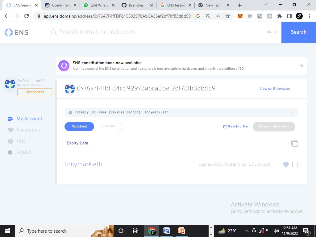 markxtony72's tweet photo. @Panaverse_edu #web3 #ENS registered my domain at ENS service on a tesnet. https://t.co/Q5CGf08buv