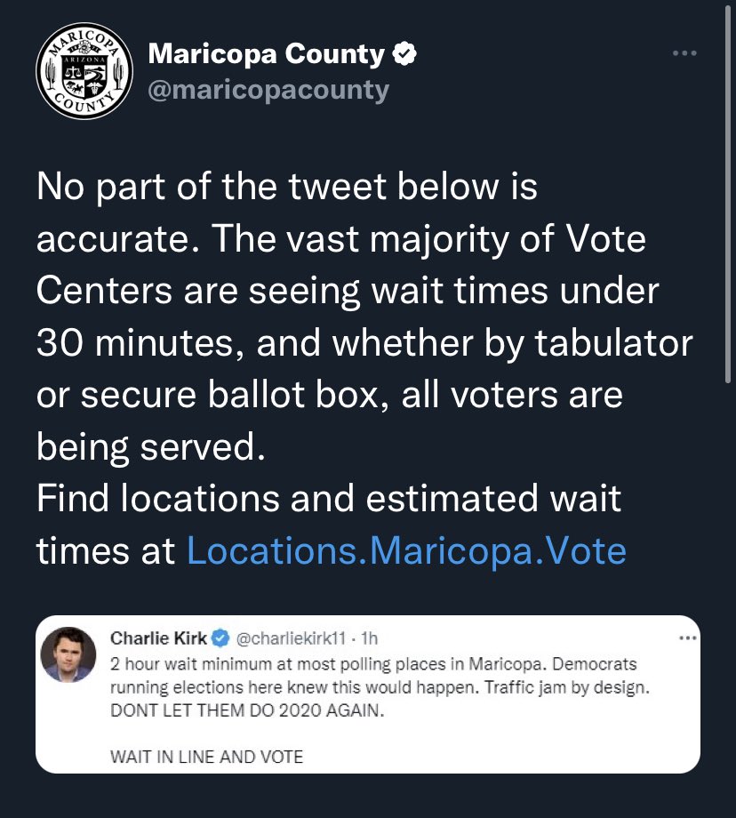 Maricopa County officials say they are battling misinfo regarding problems at polling locations
